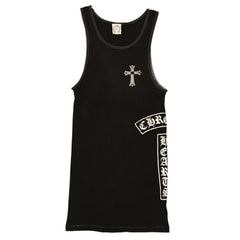 CHROME HEARTS クロムハーツ オールド タンクトップ サイズL CHクロス オールドイングリッシュ Tバー ブラック ホワイト 美品 中古 4a006271