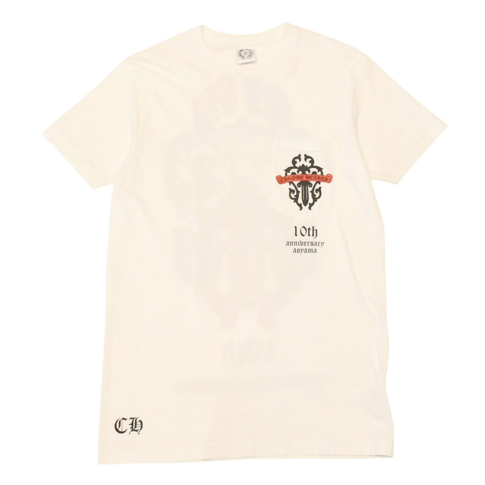 極美品 CHROME HEARTS クロムハーツ 半袖Tシャツ サイズS 青山店10周年記念 ヴァインダガー ホワイト 中古 4a006281