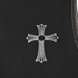 CHROME HEARTS クロムハーツ オールド タンクトップ サイズL CHクロス オールドイングリッシュ Tバー ブラック ホワイト 美品 中古 4a006271