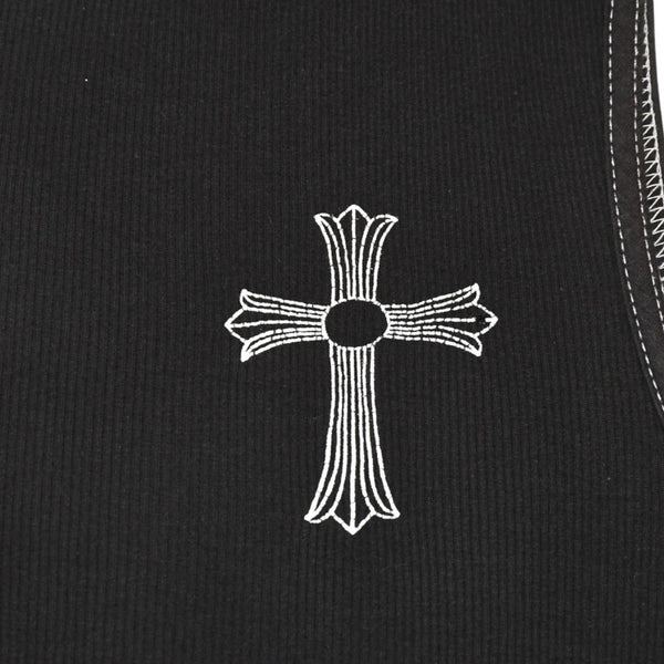 CHROME HEARTS クロムハーツ オールド タンクトップ サイズL CHクロス オールドイングリッシュ Tバー ブラック ホワイト 美品 中古 4a006271