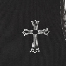 Load the image into the gallery viewer. CHROME HEARTS クロムハーツ オールド タンクトップ サイズL CHクロス オールドイングリッシュ Tバー ブラック ホワイト 美品 中古 4a006271