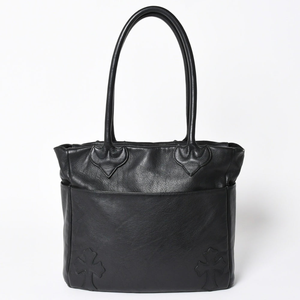 極美品 CHROME HEARTS クロムハーツ TOTE 4 POCKET 4ポケット レザートートバッグ CHクロスパッチ 4パッチ ダガー ブラック 中古 4a006275