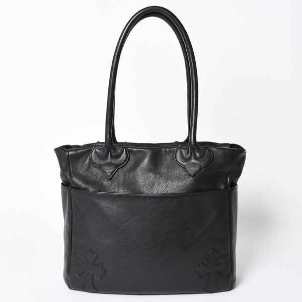 極美品 CHROME HEARTS クロムハーツ TOTE 4 POCKET 4ポケット レザートートバッグ CHクロスパッチ 4パッチ ダガー ブラック 中古 4a006275