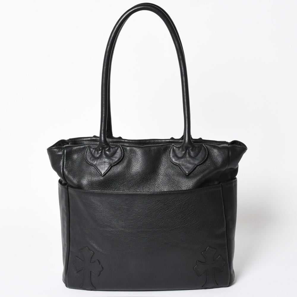 極美品 CHROME HEARTS クロムハーツ TOTE 4 POCKET 4ポケット レザートートバッグ CHクロスパッチ 4パッチ ダガー ブラック 中古 4a006275