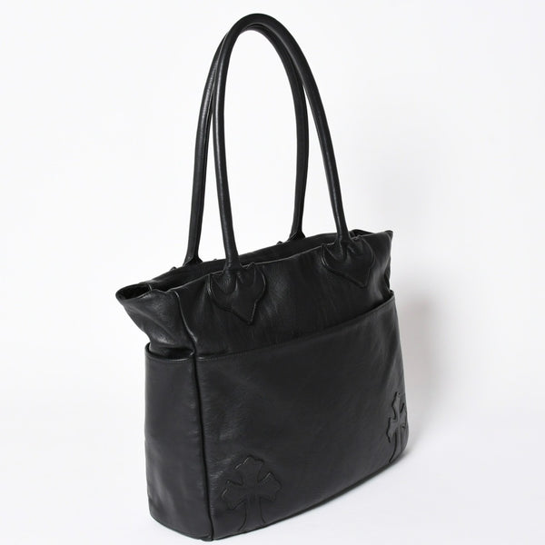 極美品 CHROME HEARTS クロムハーツ TOTE 4 POCKET 4ポケット レザートートバッグ CHクロスパッチ 4パッチ ダガー ブラック 中古 4a006275