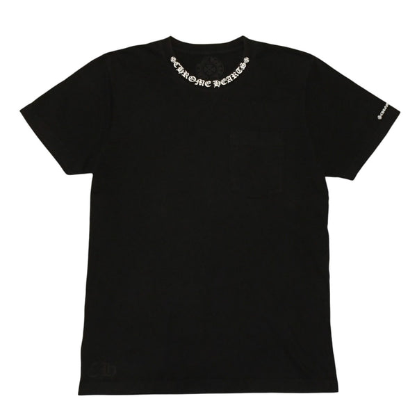 CHROME HEARTS クロムハーツ 半袖Tシャツ サイズM オールドイングリッシュ ネックロゴ スクロールラベル ブラック 美品 中古 4a006278