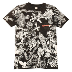CHROME HEARTS クロムハーツ 総柄半袖Tシャツ サイズS FOTI オールオーバープリント ブラック ホワイト 美品 中古 4a006284