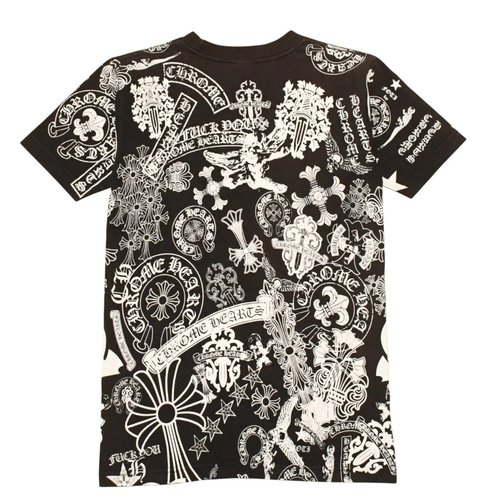 CHROME HEARTS クロムハーツ 総柄半袖Tシャツ サイズS FOTI オールオーバープリント ブラック ホワイト 美品 中古 4a006284