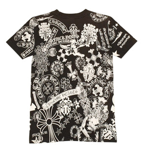 CHROME HEARTS クロムハーツ 総柄半袖Tシャツ サイズS FOTI オールオーバープリント ブラック ホワイト 美品 中古 4a006284