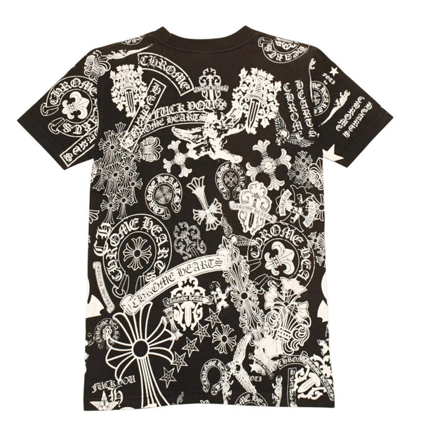 CHROME HEARTS クロムハーツ 総柄半袖Tシャツ サイズS FOTI オールオーバープリント ブラック ホワイト 美品 中古 4a006284