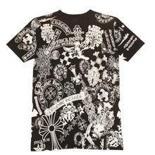 画像をギャラリービューアに読み込む, CHROME HEARTS クロムハーツ 総柄半袖Tシャツ サイズS FOTI オールオーバープリント ブラック ホワイト 美品 中古 4a006284