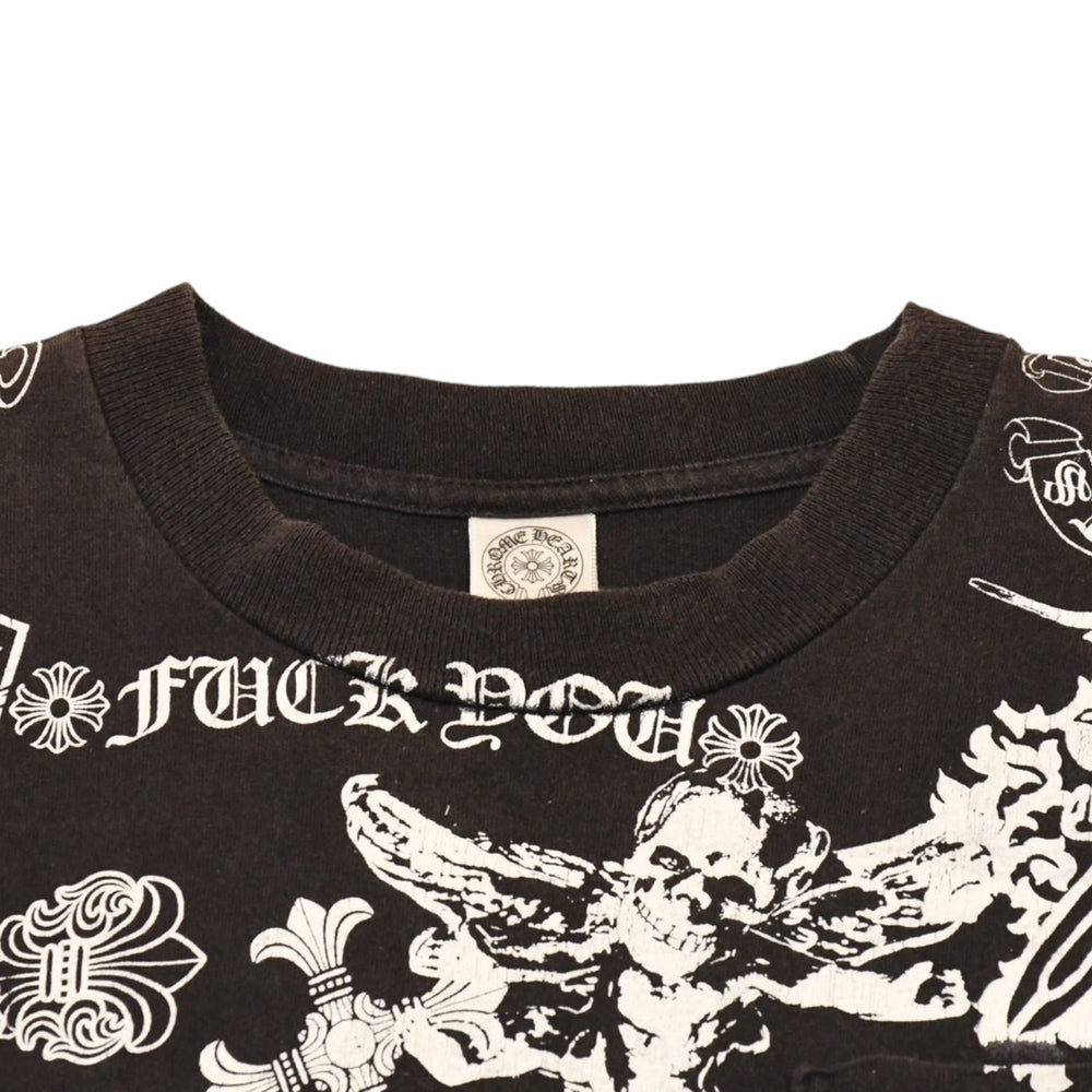 CHROME HEARTS クロムハーツ 総柄半袖Tシャツ サイズS FOTI オールオーバープリント ブラック ホワイト 美品 中古 4a006284