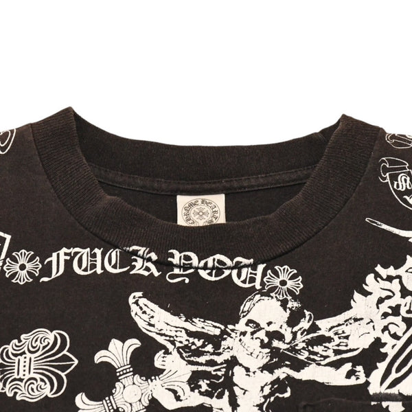 CHROME HEARTS クロムハーツ 総柄半袖Tシャツ サイズS FOTI オールオーバープリント ブラック ホワイト 美品 中古 4a006284