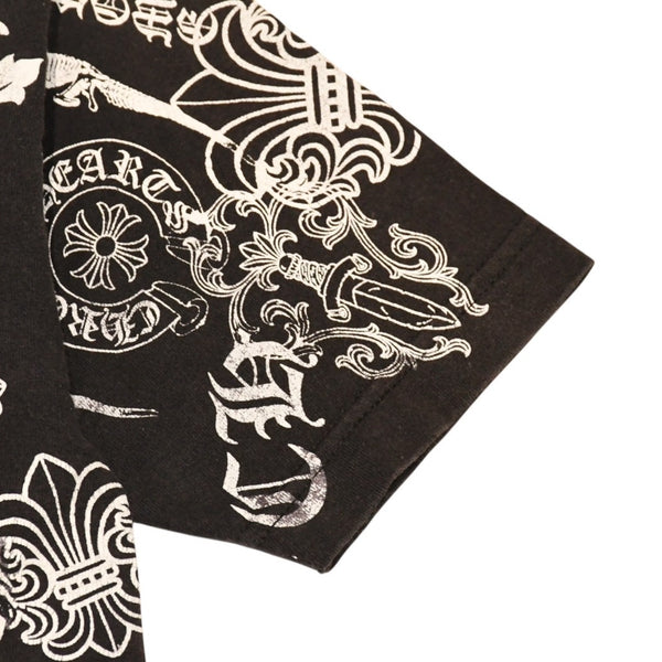 CHROME HEARTS クロムハーツ 総柄半袖Tシャツ サイズS FOTI オールオーバープリント ブラック ホワイト 美品 中古 4a006284