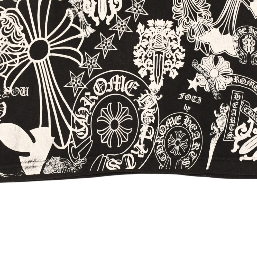 CHROME HEARTS クロムハーツ 総柄半袖Tシャツ サイズS FOTI オールオーバープリント ブラック ホワイト 美品 中古 4a006284