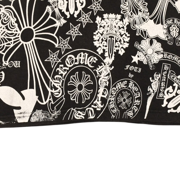 CHROME HEARTS クロムハーツ 総柄半袖Tシャツ サイズS FOTI オールオーバープリント ブラック ホワイト 美品 中古 4a006284