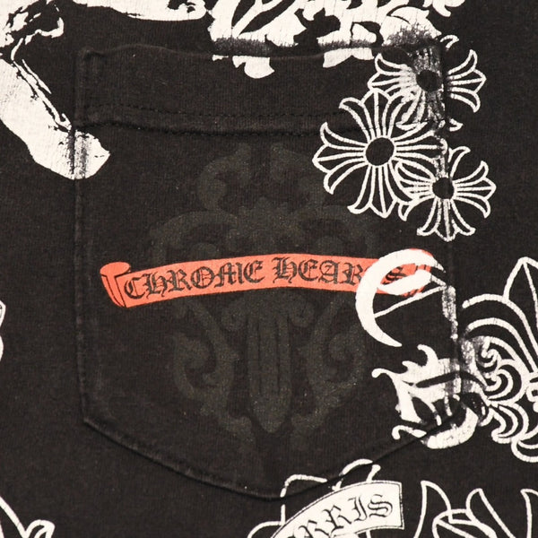 CHROME HEARTS クロムハーツ 総柄半袖Tシャツ サイズS FOTI オールオーバープリント ブラック ホワイト 美品 中古 4a006284