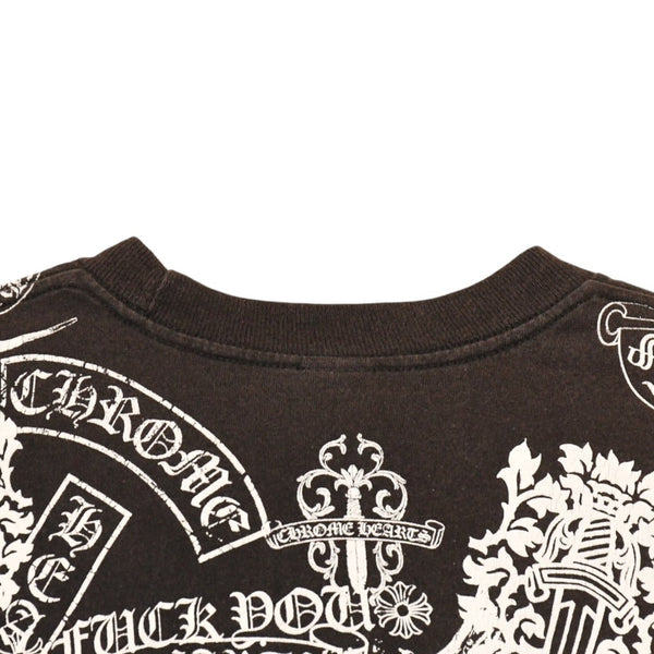 CHROME HEARTS クロムハーツ 総柄半袖Tシャツ サイズS FOTI オールオーバープリント ブラック ホワイト 美品 中古 4a006284