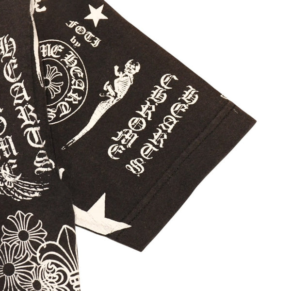 CHROME HEARTS クロムハーツ 総柄半袖Tシャツ サイズS FOTI オールオーバープリント ブラック ホワイト 美品 中古 4a006284