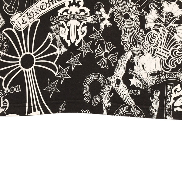 CHROME HEARTS クロムハーツ 総柄半袖Tシャツ サイズS FOTI オールオーバープリント ブラック ホワイト 美品 中古 4a006284