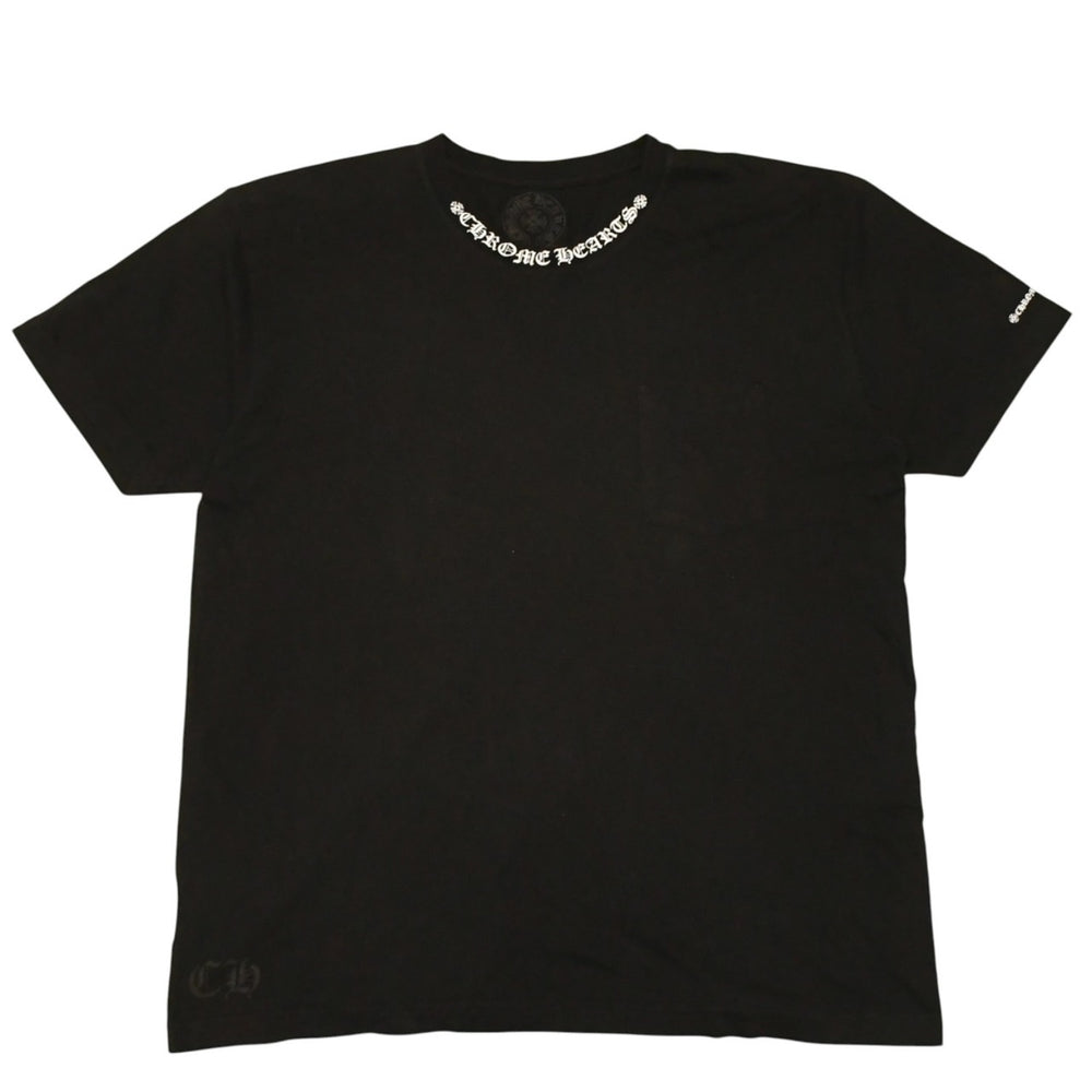 極美品 CHROME HEARTS クロムハーツ 半袖Tシャツ サイズXXL ネックロゴ オールドイングリッシュ スクロールラベル ブラック 中古 4a006276