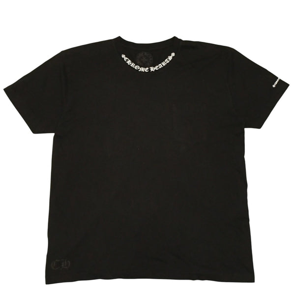 極美品 CHROME HEARTS クロムハーツ 半袖Tシャツ サイズXXL ネックロゴ オールドイングリッシュ スクロールラベル ブラック 中古 4a006276