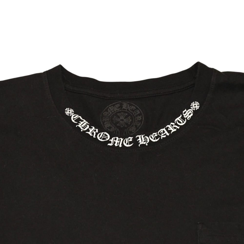 極美品 CHROME HEARTS クロムハーツ 半袖Tシャツ サイズXXL ネックロゴ オールドイングリッシュ スクロールラベル ブラック 中古 4a006276