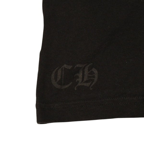 極美品 CHROME HEARTS クロムハーツ 半袖Tシャツ サイズXXL ネックロゴ オールドイングリッシュ スクロールラベル ブラック 中古 4a006276