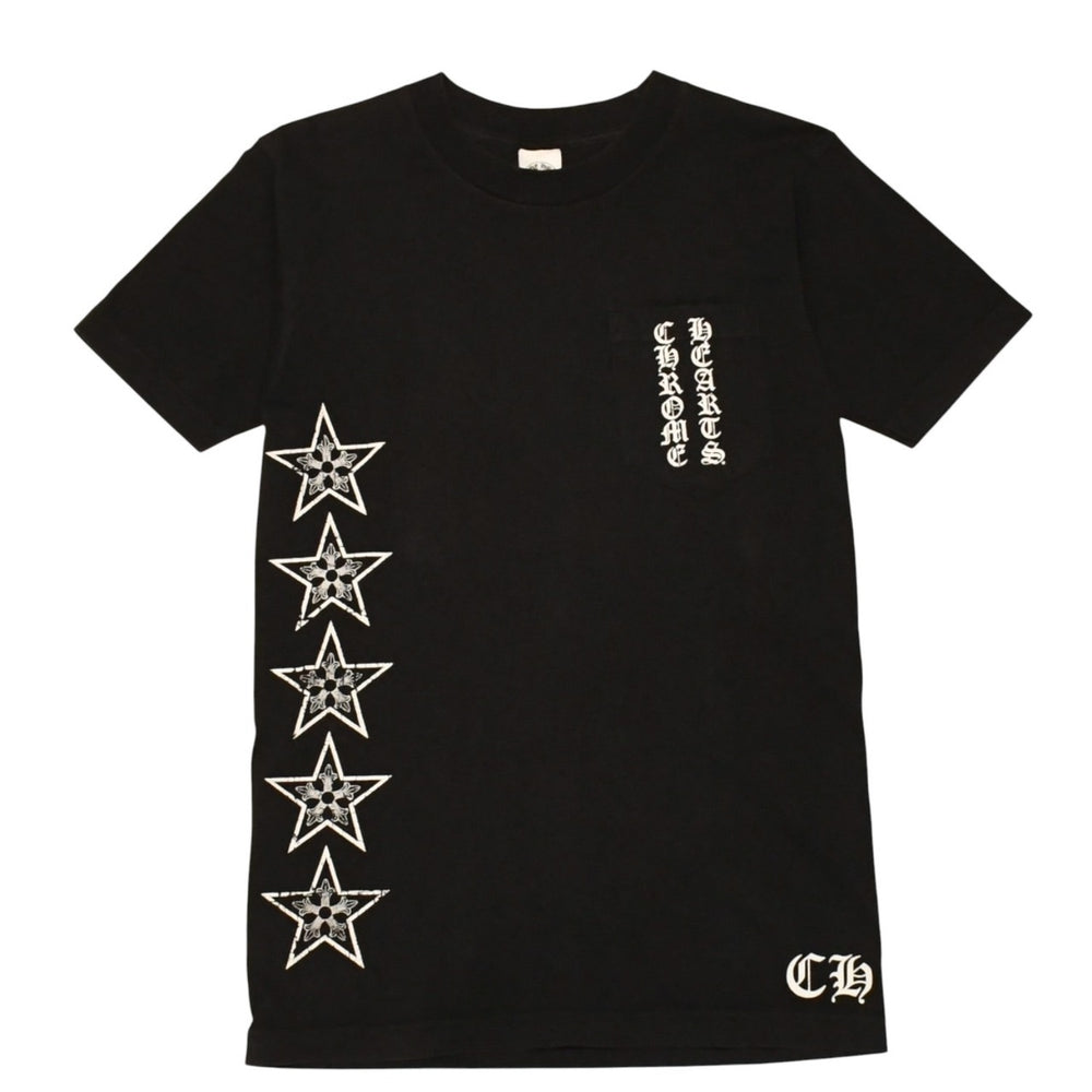 CHROME HEARTS クロムハーツ 半袖Tシャツ サイズS オールドイングリッシュ スター Tバー プリント ブラック ホワイト 美品 中古 4a006279