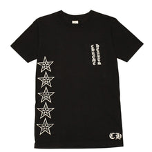 Load the image into the gallery viewer. CHROME HEARTS クロムハーツ 半袖Tシャツ サイズS オールドイングリッシュ スター Tバー プリント ブラック ホワイト 美品 中古 4a006279