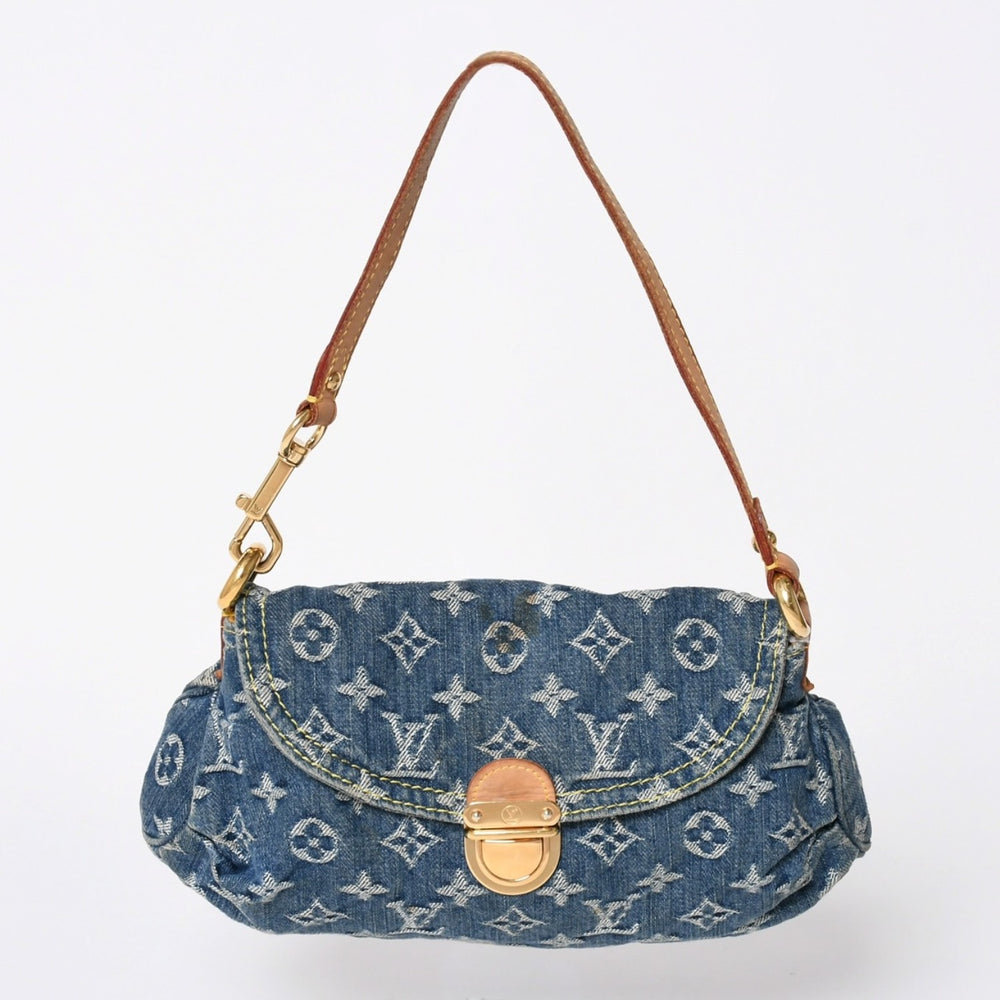 極美品 LOUIS VUITTON ルイヴィトン ミニ プリーティ ワンショルダーバッグ M95050 モノグラム デニム インディゴブルー 中古 4a006110