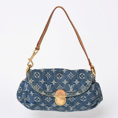 極美品 LOUIS VUITTON ルイヴィトン ミニ プリーティ ワンショルダーバッグ M95050 モノグラム デニム インディゴブルー 中古 4a006110