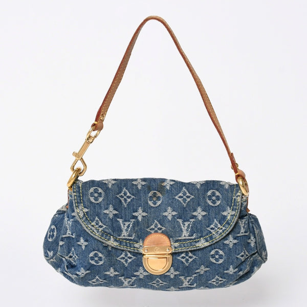 極美品 LOUIS VUITTON ルイヴィトン ミニ プリーティ ワンショルダーバッグ M95050 モノグラム デニム インディゴブルー 中古 4a006110