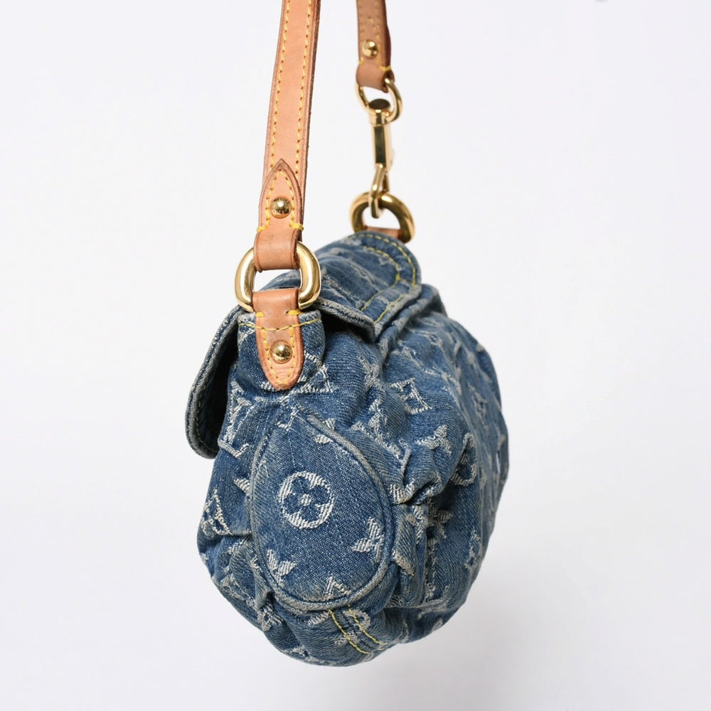 極美品 LOUIS VUITTON ルイヴィトン ミニ プリーティ ワンショルダーバッグ M95050 モノグラム デニム インディゴブルー 中古 4a006110