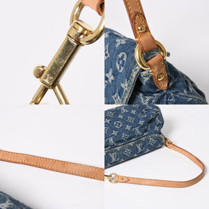 極美品 LOUIS VUITTON ルイヴィトン ミニ プリーティ ワンショルダーバッグ M95050 モノグラム デニム インディゴブルー 中古 4a006110
