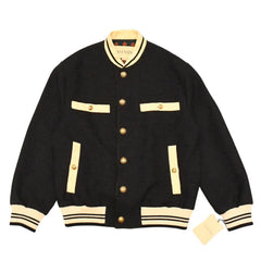 新品同様 VALENTINO ヴァレンティノ コットンツイード ボンバージャケット 7V3CIP68AWL ネイビー ベージュ 48サイズ ゴールド金具 4a006293