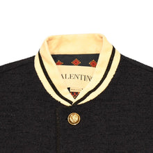 画像をギャラリービューアに読み込む, 新品同様 VALENTINO ヴァレンティノ コットンツイード ボンバージャケット 7V3CIP68AWL ネイビー ベージュ 48サイズ ゴールド金具 4a006293