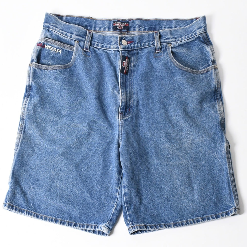 WU WEAR ウーウェア バギーデニムショーツ CUT# 541 インディゴ バギーフィット ルーズ 38サイズ シルバー金具 美品 中古 4a006296