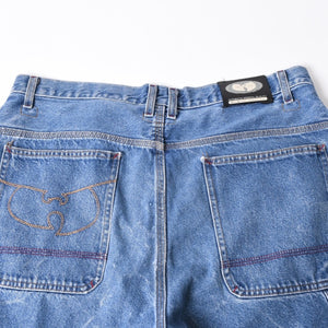 WU WEAR ウーウェア バギーデニムショーツ CUT# 541 インディゴ バギーフィット ルーズ 38サイズ シルバー金具 美品 中古 4a006296