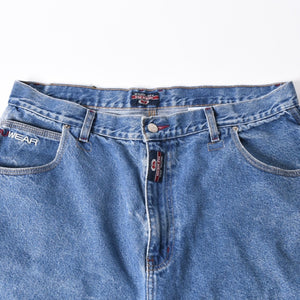 WU WEAR ウーウェア バギーデニムショーツ CUT# 541 インディゴ バギーフィット ルーズ 38サイズ シルバー金具 美品 中古 4a006296