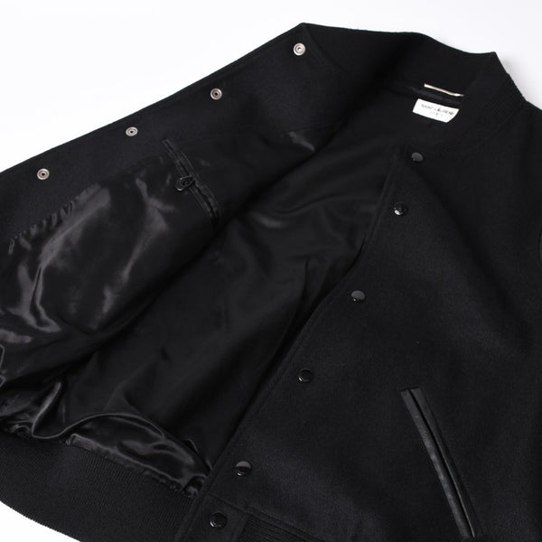 極美品 SAINT LAURENT サンローラン バーシティジャケット テディジャケット ジャケット 354718 ブラック サイズ52 中古 4a006345