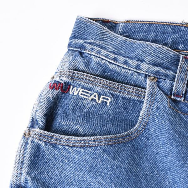 WU WEAR ウーウェア バギーデニムショーツ CUT# 541 インディゴ バギーフィット ルーズ 38サイズ シルバー金具 美品 中古 4a006296