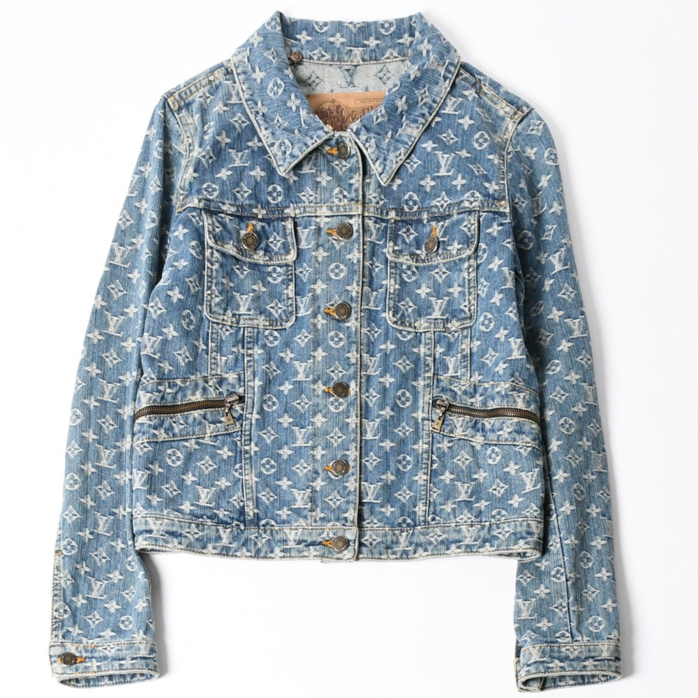 極美品 Louis Vuitton ルイヴィトン モノグラム デニムジャケット 08ss RW052W WHJA01CF7 ブルー サイズ38 中古 4a006349