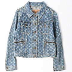 極美品 Louis Vuitton ルイヴィトン モノグラム デニムジャケット 08ss RW052W WHJA01CF7 ブルー サイズ38 中古 4a006349