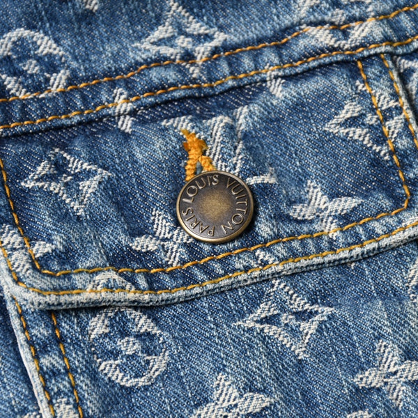 極美品 Louis Vuitton ルイヴィトン モノグラム デニムジャケット 08ss RW052W WHJA01CF7 ブルー サイズ38 中古 4a006349