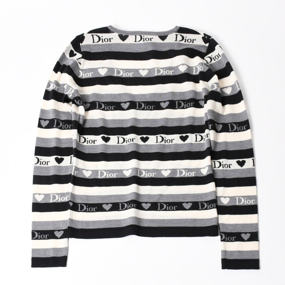 Christian Dior クリスチャン ディオール Vネック 長袖 ニット サイズ 38 5A13055310 グレー ブラック ホワイト 美品 中古 4a006355
