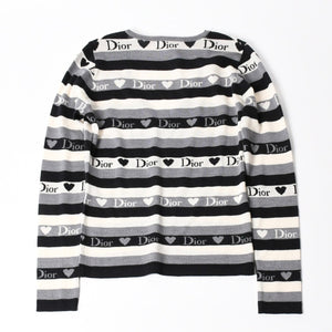 Christian Dior クリスチャン ディオール Vネック 長袖 ニット サイズ 38 5A13055310 グレー ブラック ホワイト 美品 中古 4a006355