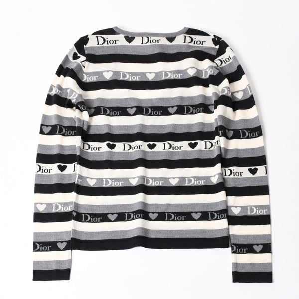 Christian Dior クリスチャン ディオール Vネック 長袖 ニット サイズ 38 5A13055310 グレー ブラック ホワイト 美品 中古 4a006355