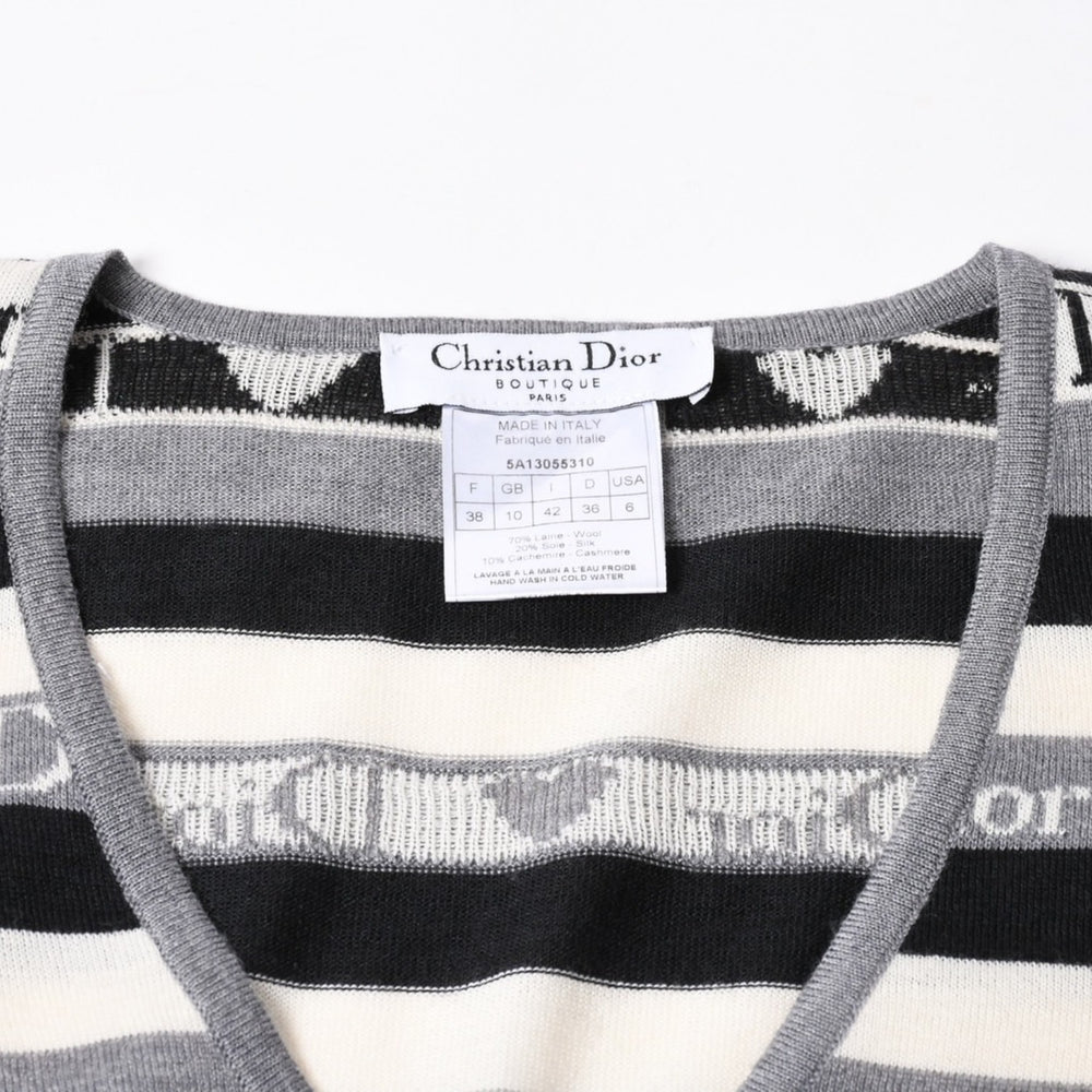 Christian Dior V-neck long sleeve knit size 38 5A13055310 Gray Black White Good Condition Used 4a006355