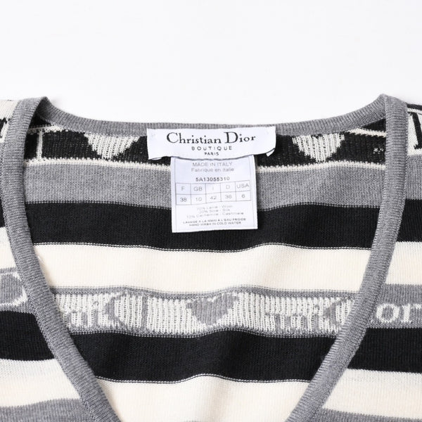 Christian Dior クリスチャン ディオール Vネック 長袖 ニット サイズ 38 5A13055310 グレー ブラック ホワイト 美品 中古 4a006355